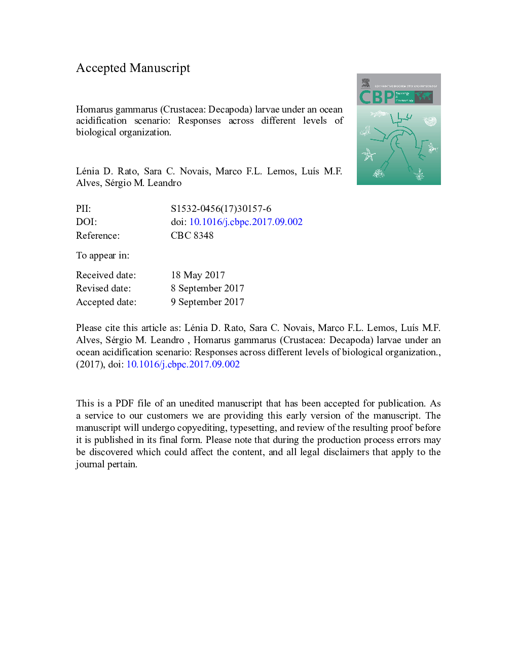 Homarus gammarus (Crustacea: Decapoda) larvae under an ocean acidification scenario: responses across different levels of biological organization