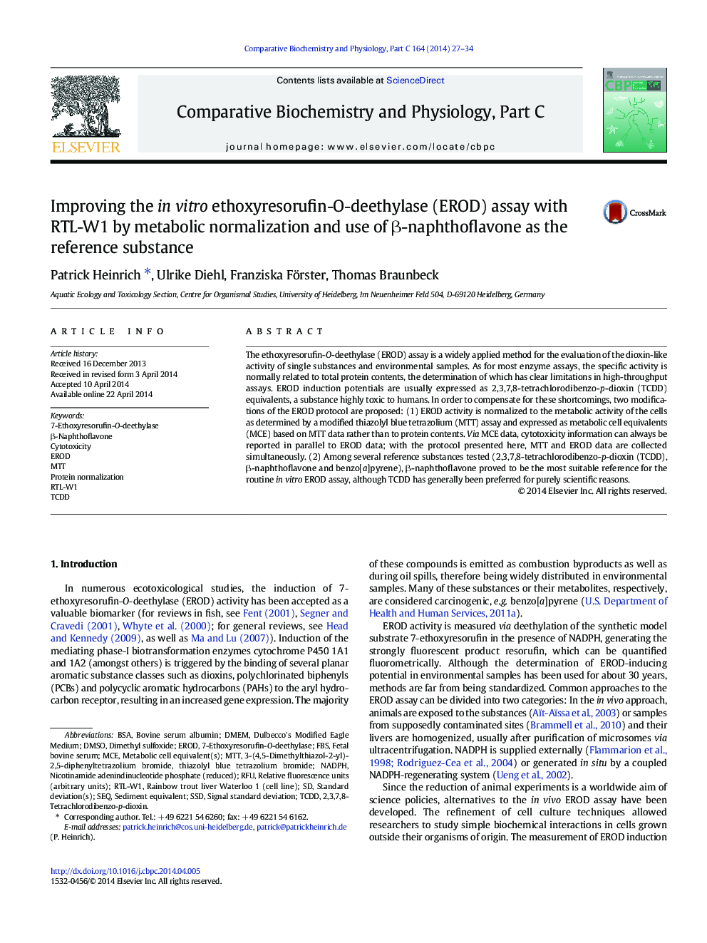 Improving the in vitro ethoxyresorufin-O-deethylase (EROD) assay with RTL-W1 by metabolic normalization and use of Î²-naphthoflavone as the reference substance