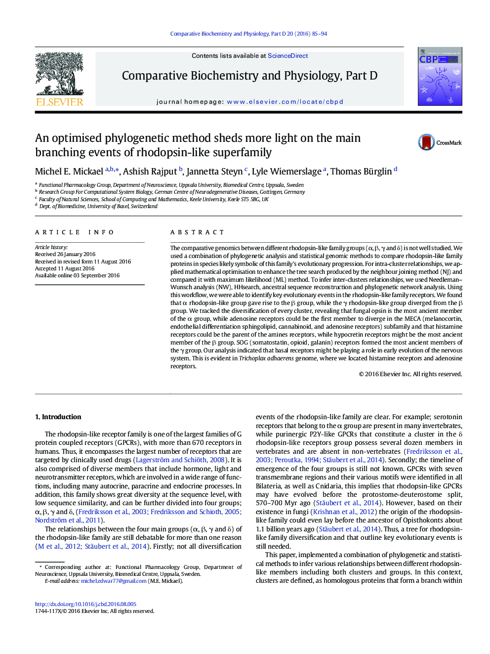 An optimised phylogenetic method sheds more light on the main branching events of rhodopsin-like superfamily