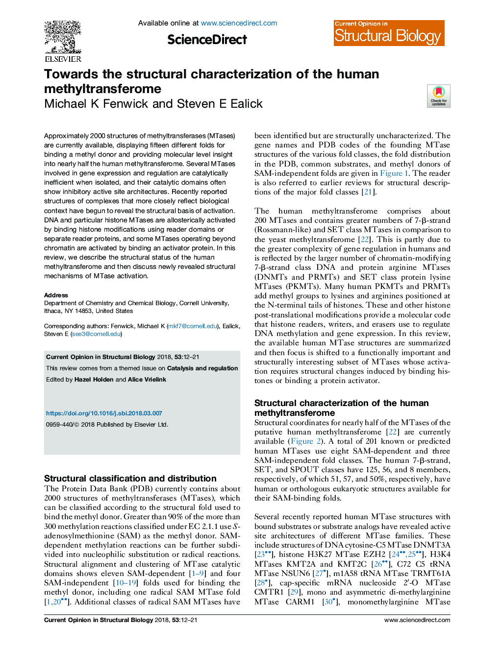 Towards the structural characterization of the human methyltransferome