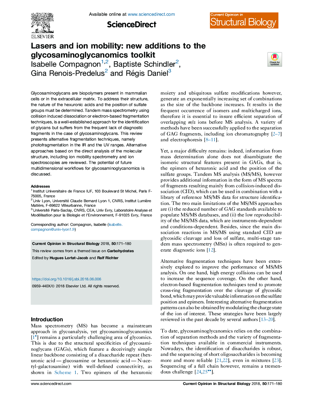 Lasers and ion mobility: new additions to the glycosaminoglycanomics toolkit