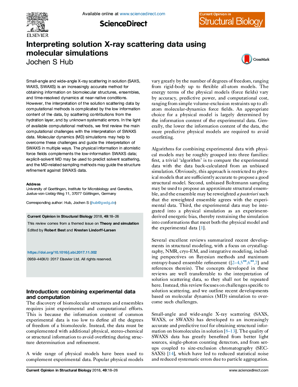 Interpreting solution X-ray scattering data using molecular simulations