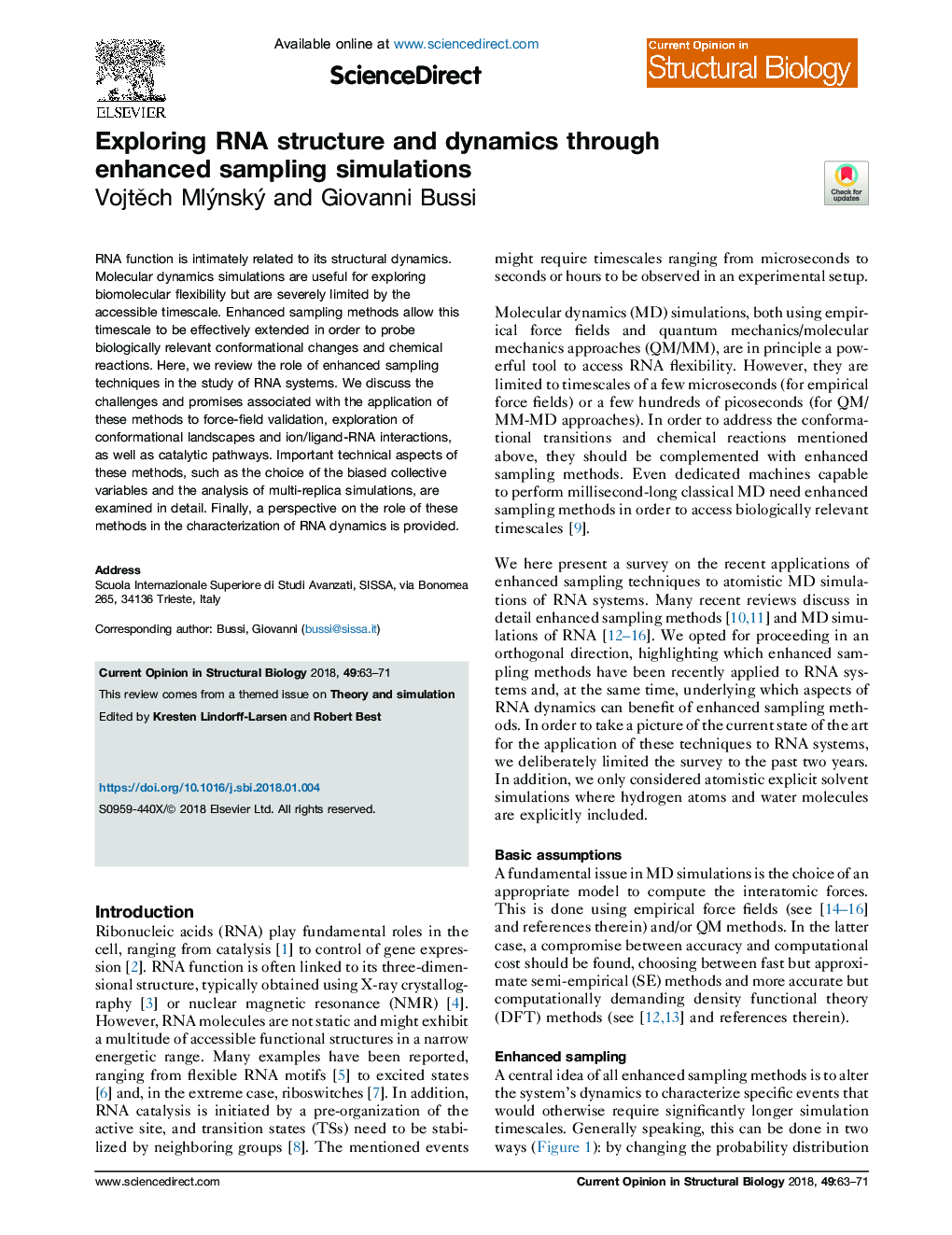 Exploring RNA structure and dynamics through enhanced sampling simulations