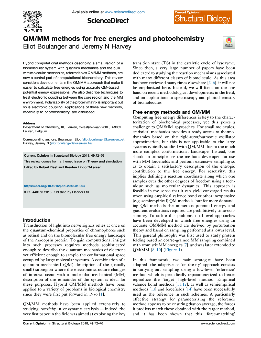 QM/MM methods for free energies and photochemistry