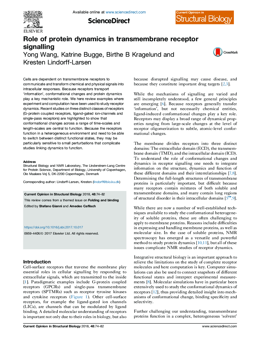 Role of protein dynamics in transmembrane receptor signalling