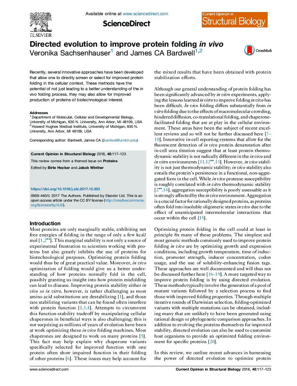 Directed evolution to improve protein folding in vivo