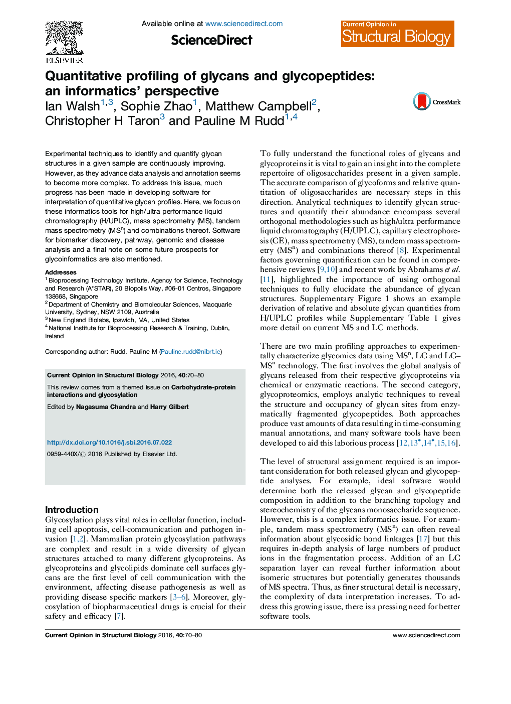 Quantitative profiling of glycans and glycopeptides: an informatics' perspective