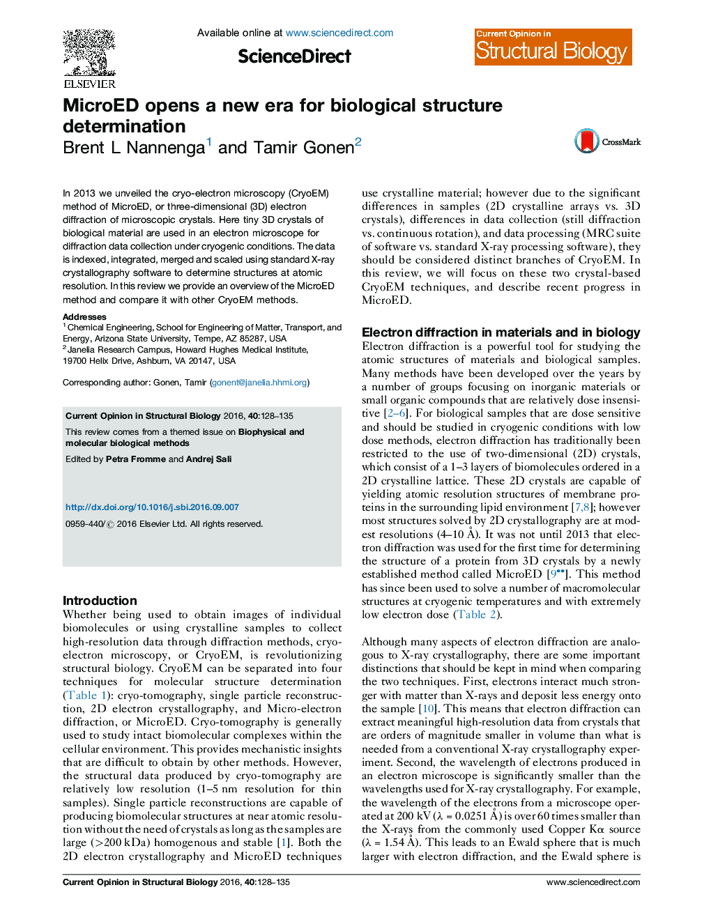 MicroED opens a new era for biological structure determination