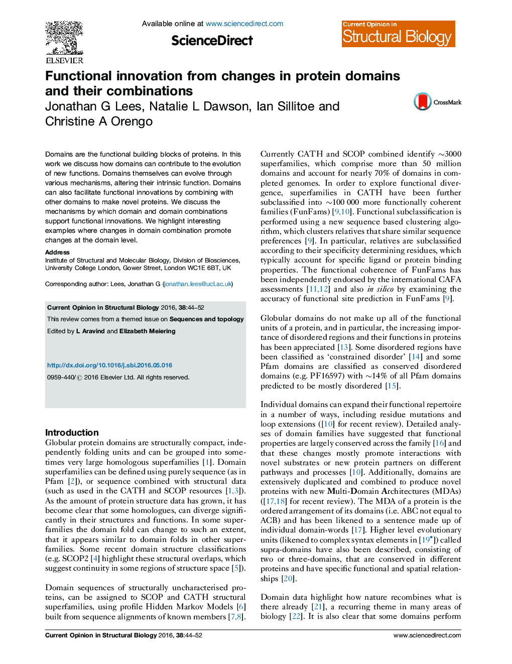 Functional innovation from changes in protein domains and their combinations