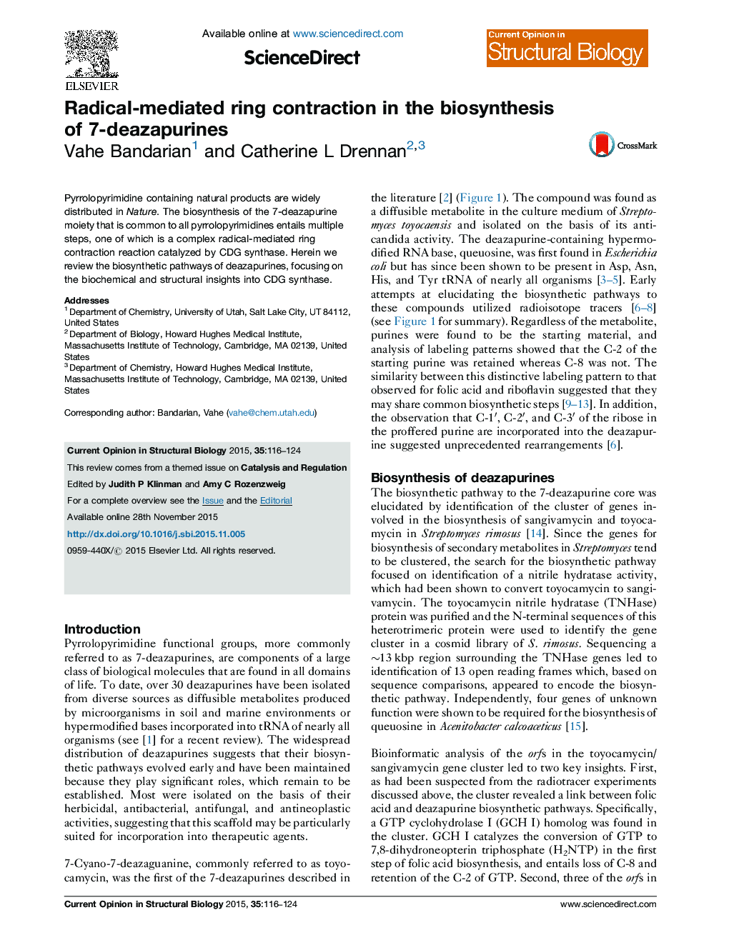 Radical-mediated ring contraction in the biosynthesis of 7-deazapurines