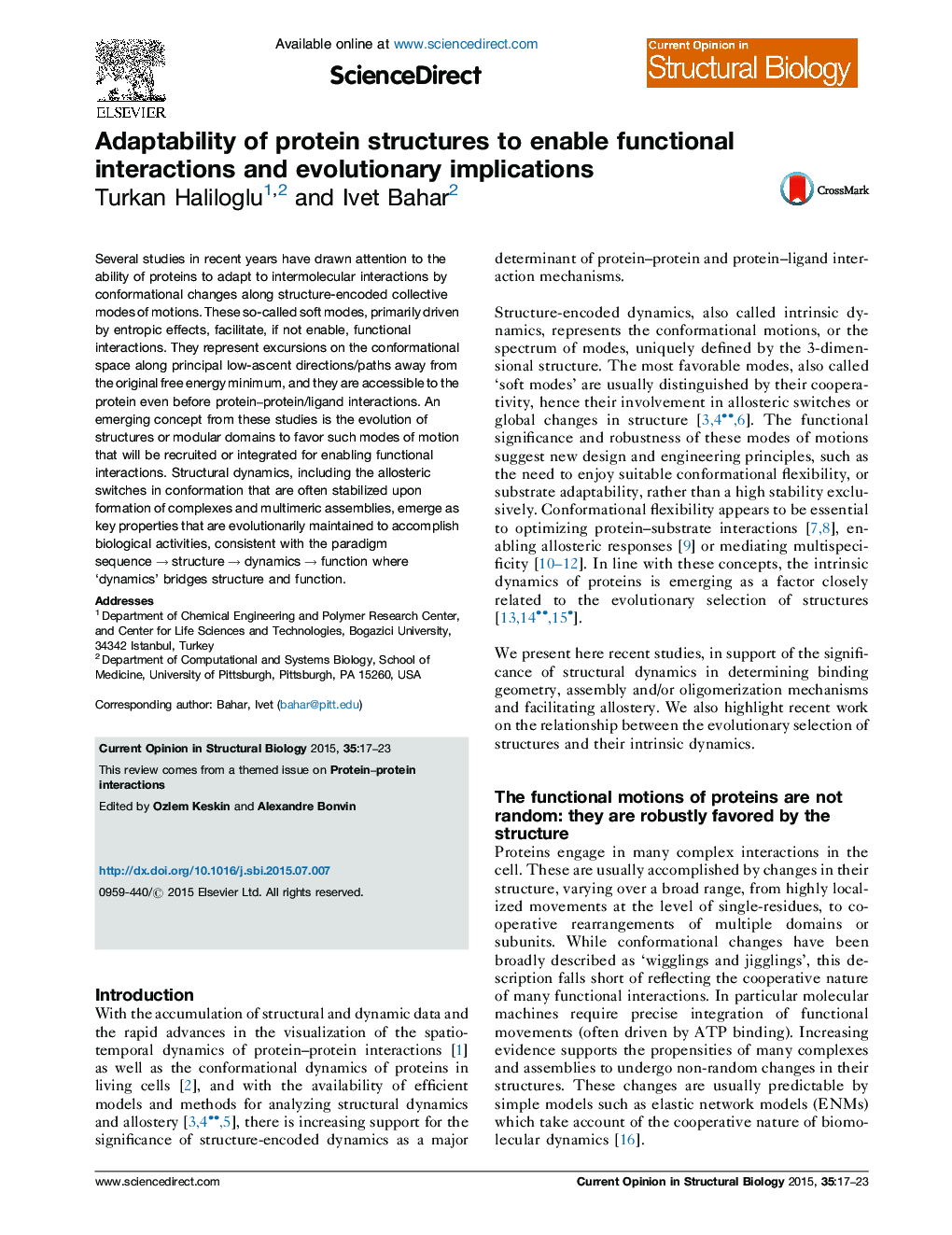 Adaptability of protein structures to enable functional interactions and evolutionary implications