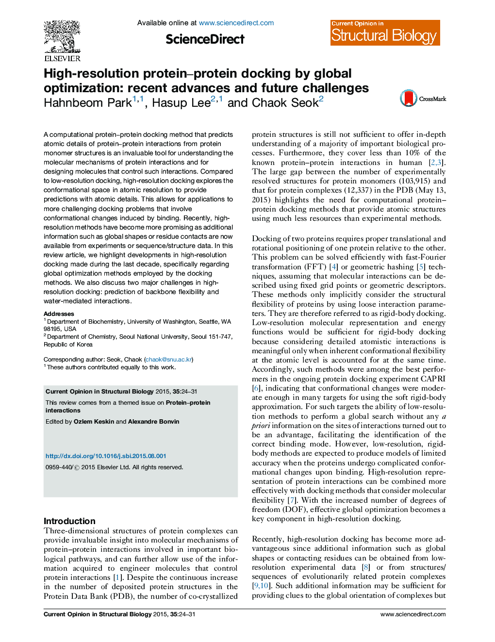 High-resolution protein-protein docking by global optimization: recent advances and future challenges