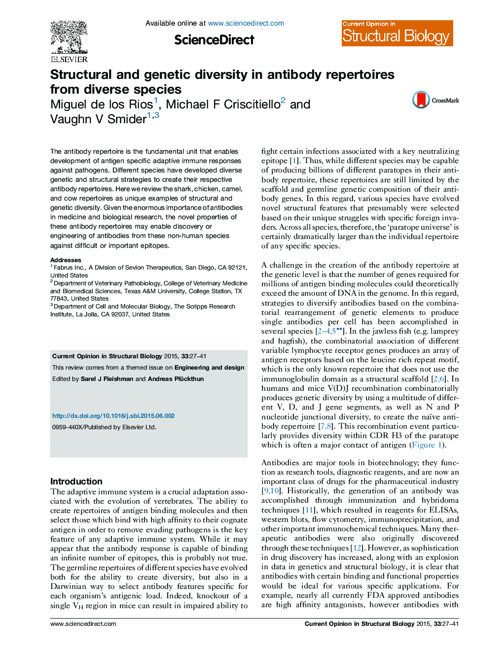 Structural and genetic diversity in antibody repertoires from diverse species