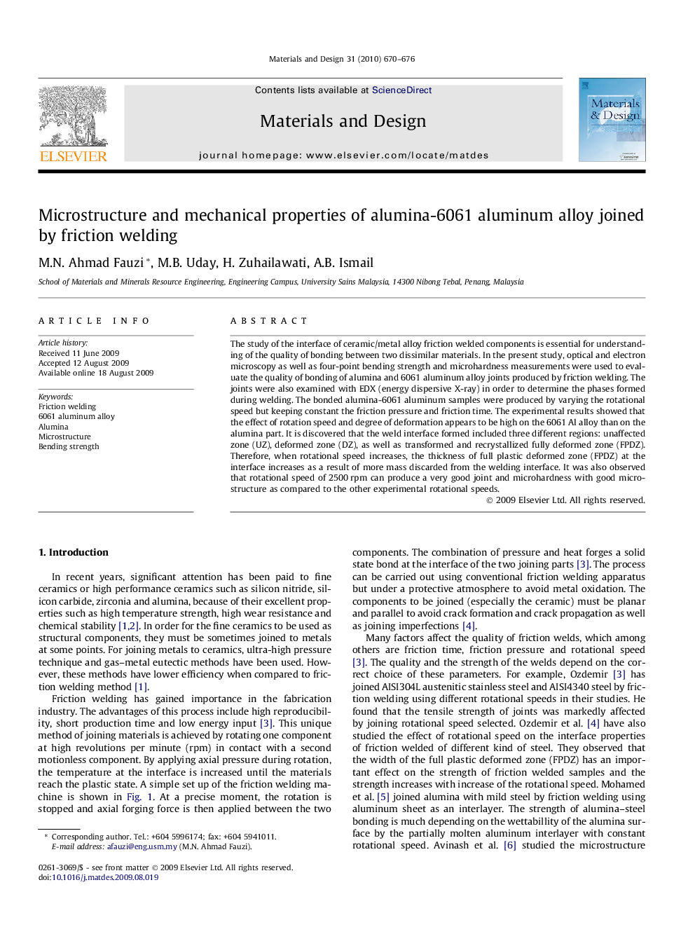 Microstructure and mechanical properties of alumina-6061 aluminum alloy joined by friction welding