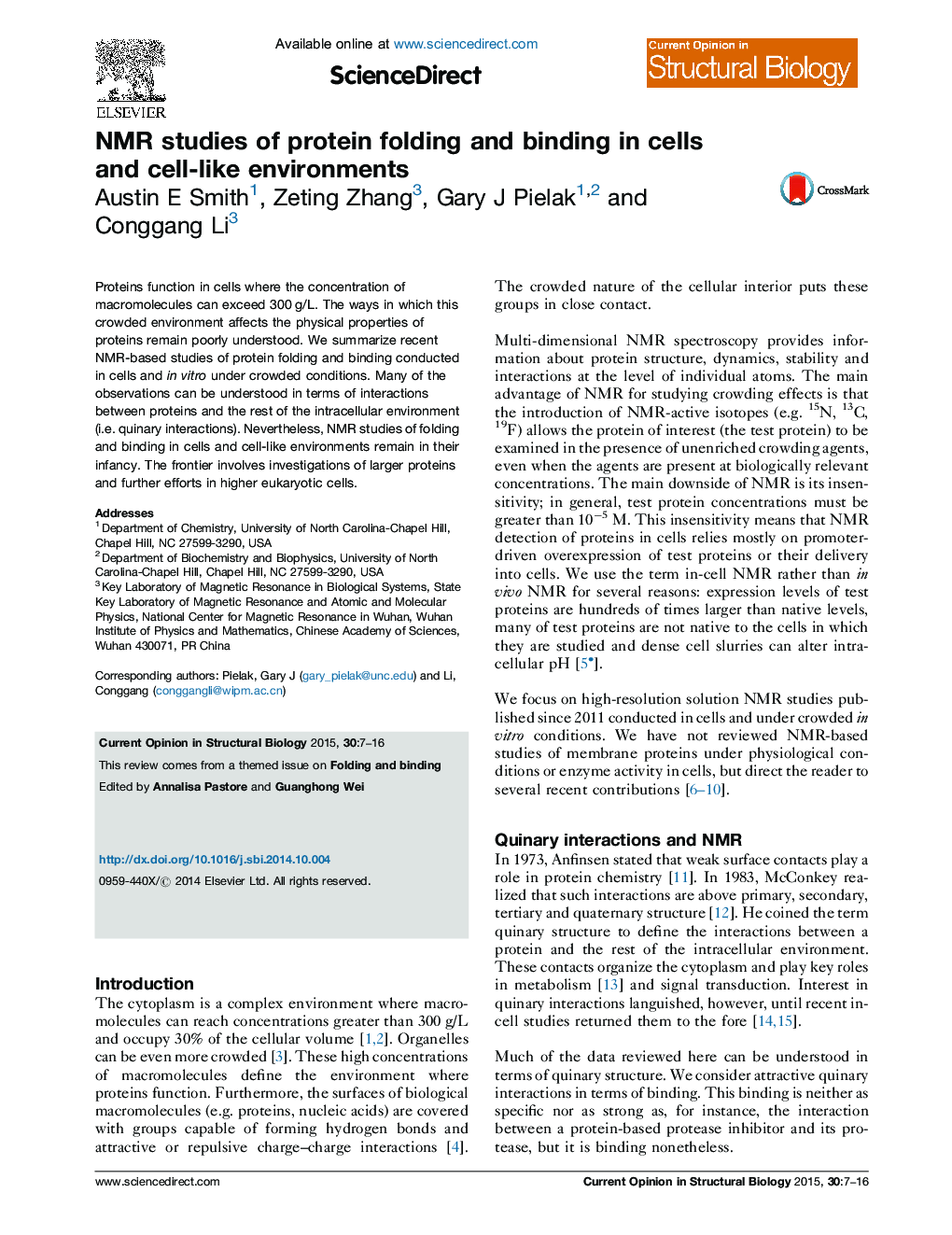 NMR studies of protein folding and binding in cells and cell-like environments