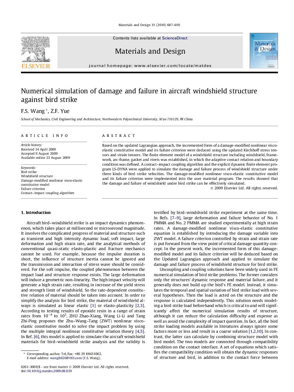 Numerical simulation of damage and failure in aircraft windshield structure against bird strike