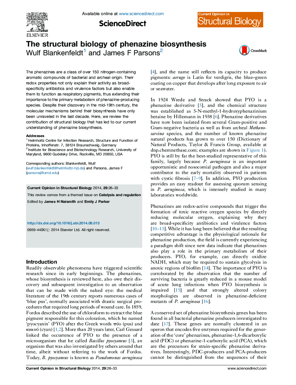 The structural biology of phenazine biosynthesis