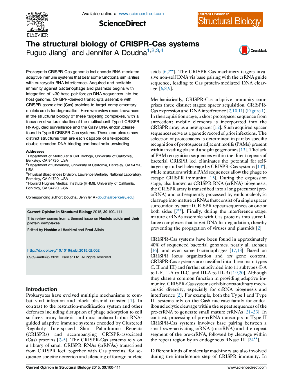 The structural biology of CRISPR-Cas systems