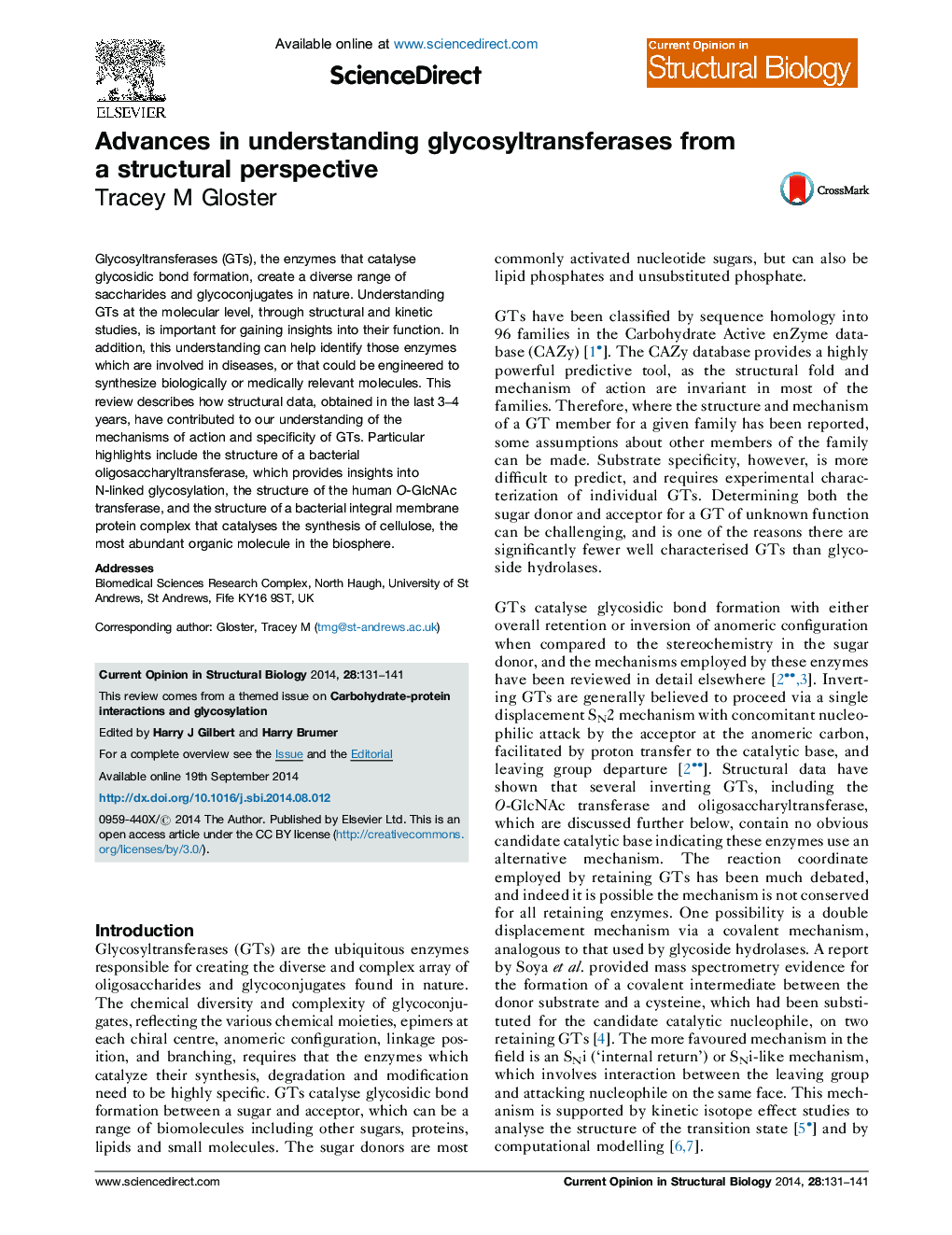 Advances in understanding glycosyltransferases from a structural perspective