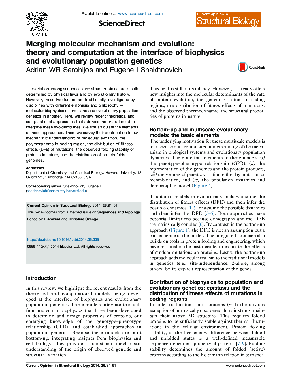 Merging molecular mechanism and evolution: theory and computation at the interface of biophysics and evolutionary population genetics