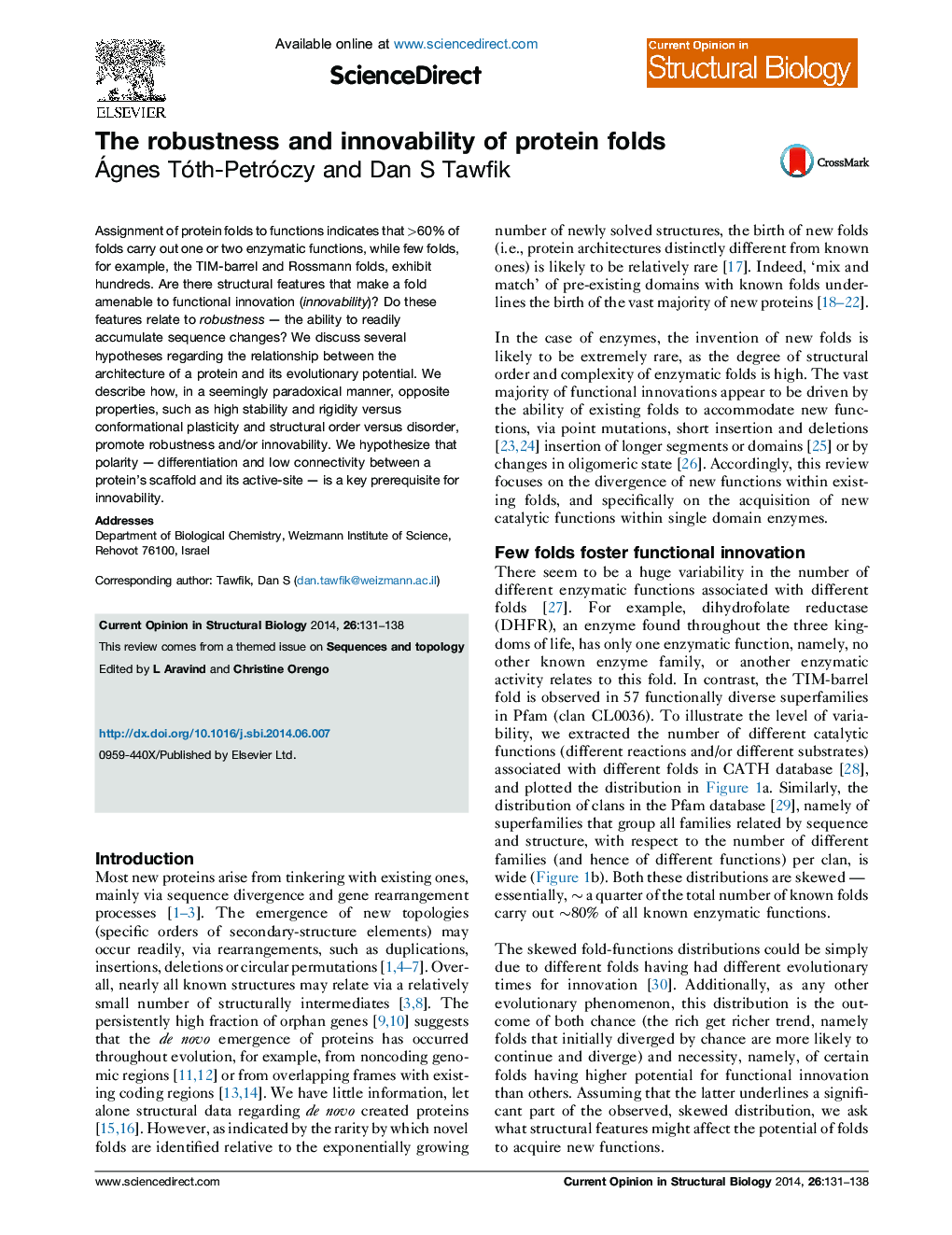 The robustness and innovability of protein folds