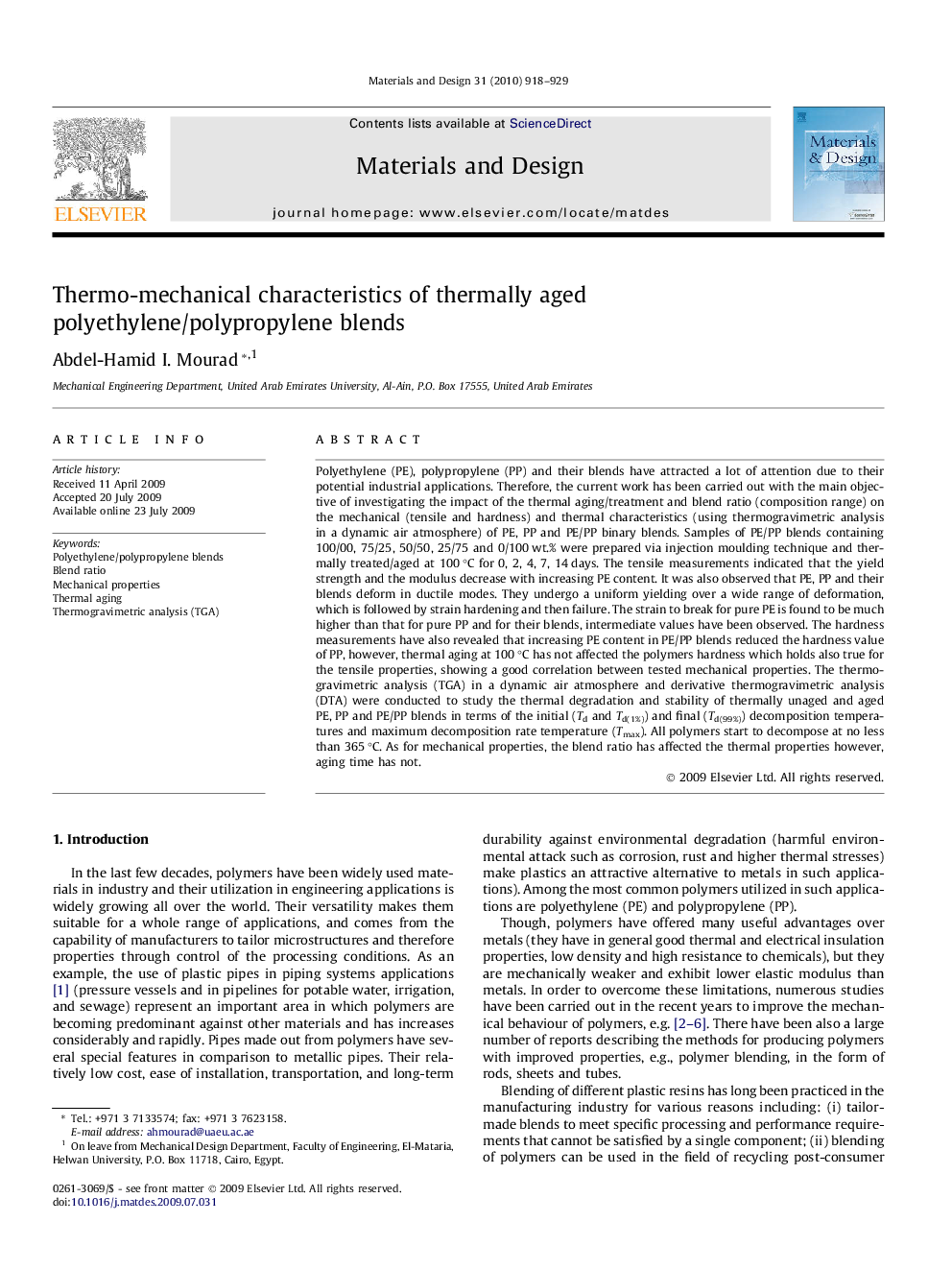 Thermo-mechanical characteristics of thermally aged polyethylene/polypropylene blends