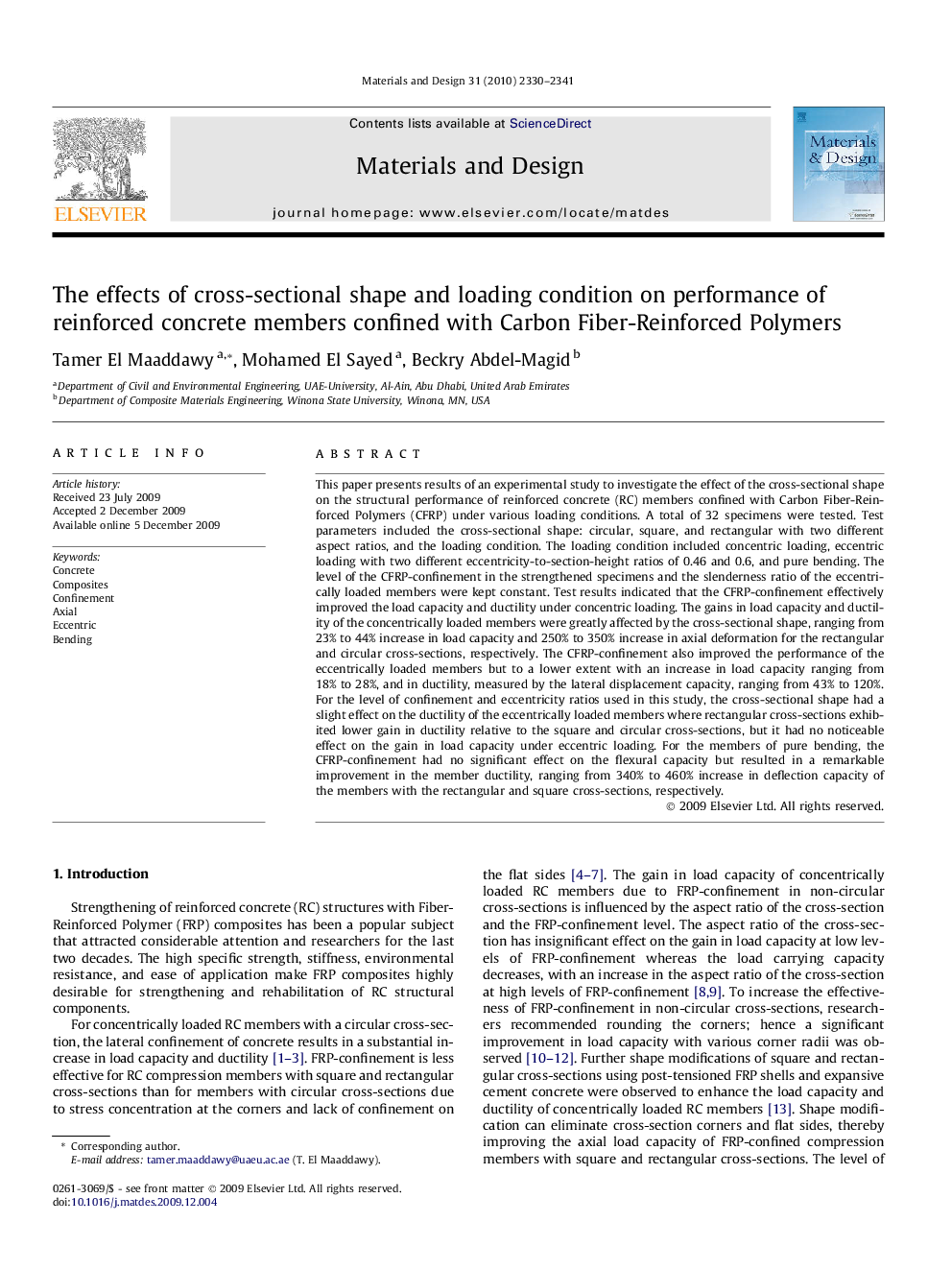 The effects of cross-sectional shape and loading condition on performance of reinforced concrete members confined with Carbon Fiber-Reinforced Polymers