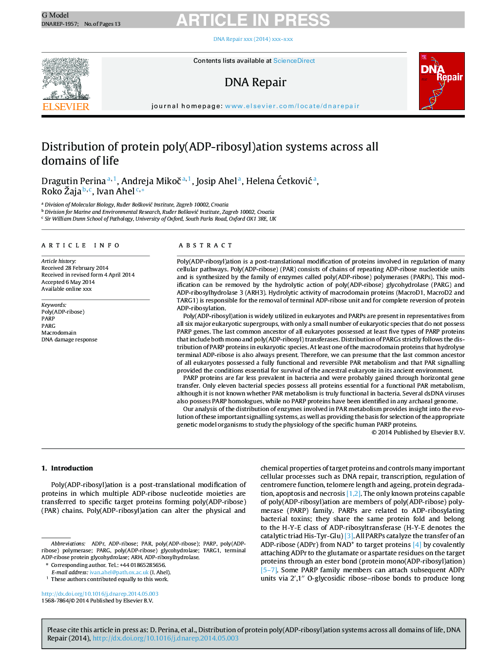 Distribution of protein poly(ADP-ribosyl)ation systems across all domains of life