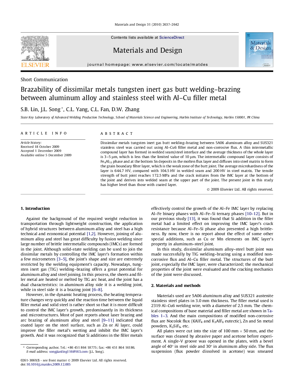 Brazability of dissimilar metals tungsten inert gas butt welding–brazing between aluminum alloy and stainless steel with Al–Cu filler metal