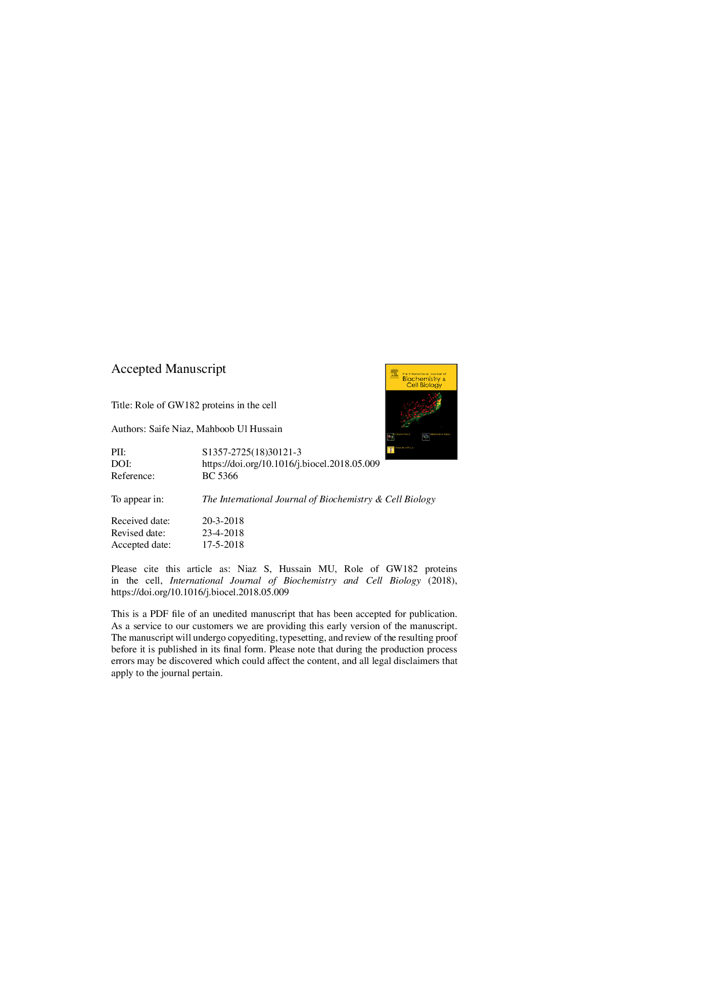 Role of GW182 protein in the cell