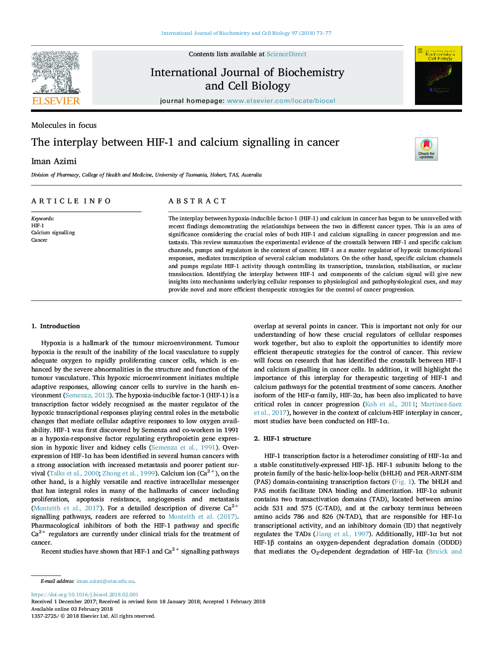 The interplay between HIF-1 and calcium signalling in cancer