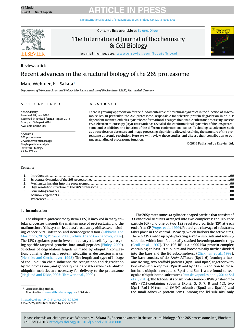 Recent advances in the structural biology of the 26S proteasome