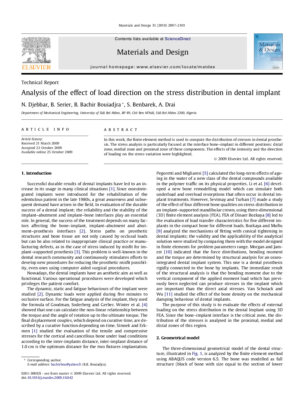 Analysis of the effect of load direction on the stress distribution in dental implant