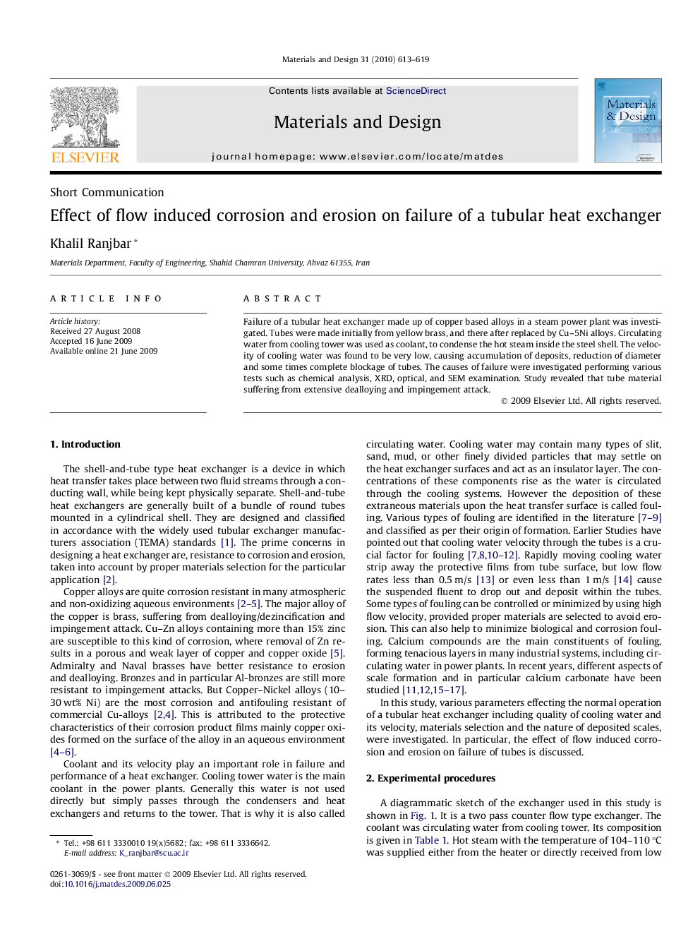 Effect of flow induced corrosion and erosion on failure of a tubular heat exchanger