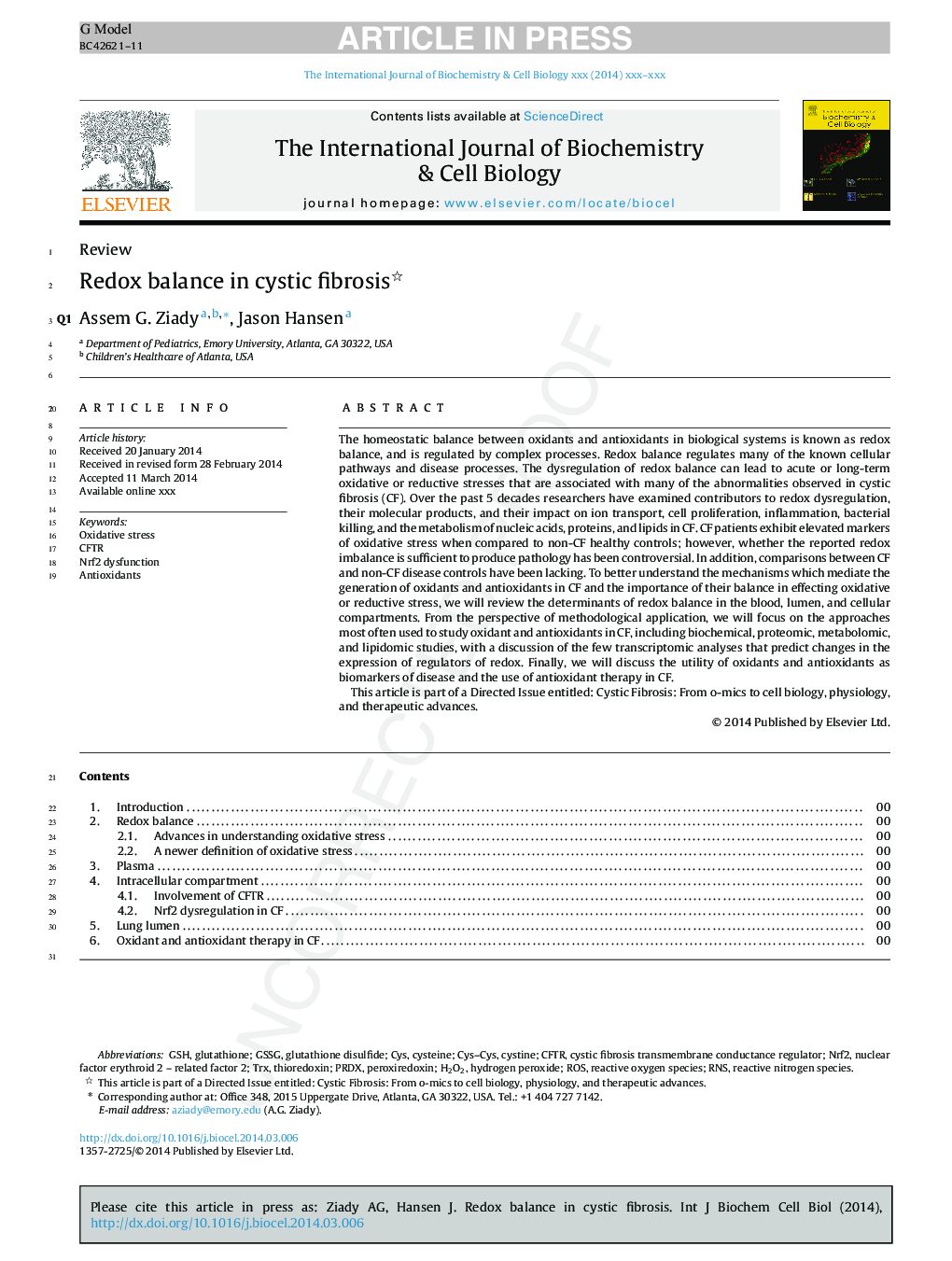 Redox balance in Cystic Fibrosis