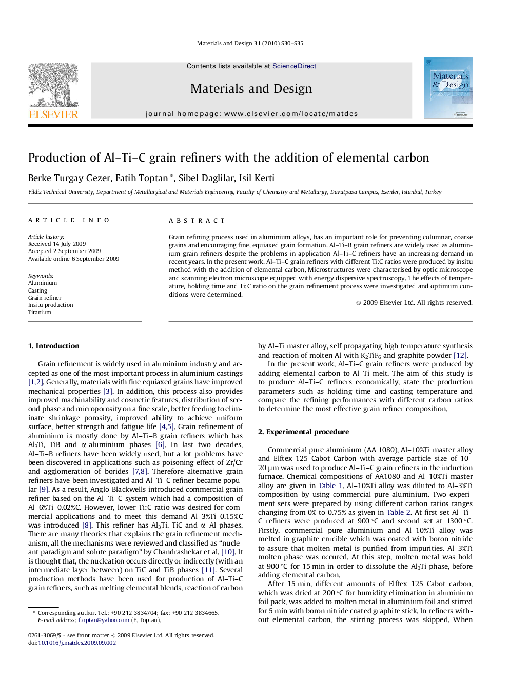 Production of Al–Ti–C grain refiners with the addition of elemental carbon