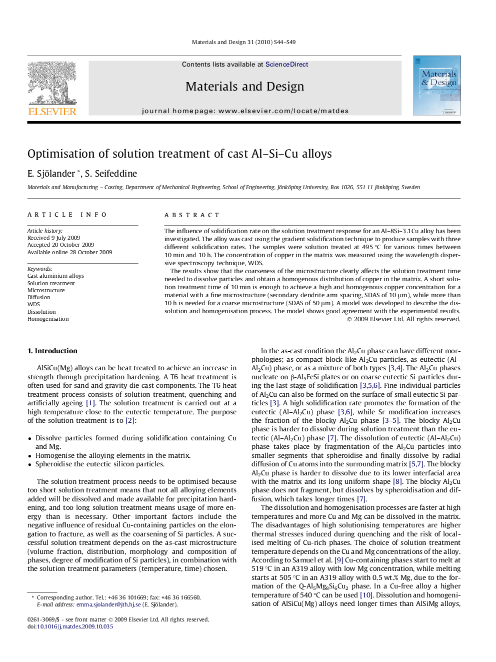 Optimisation of solution treatment of cast Al–Si–Cu alloys