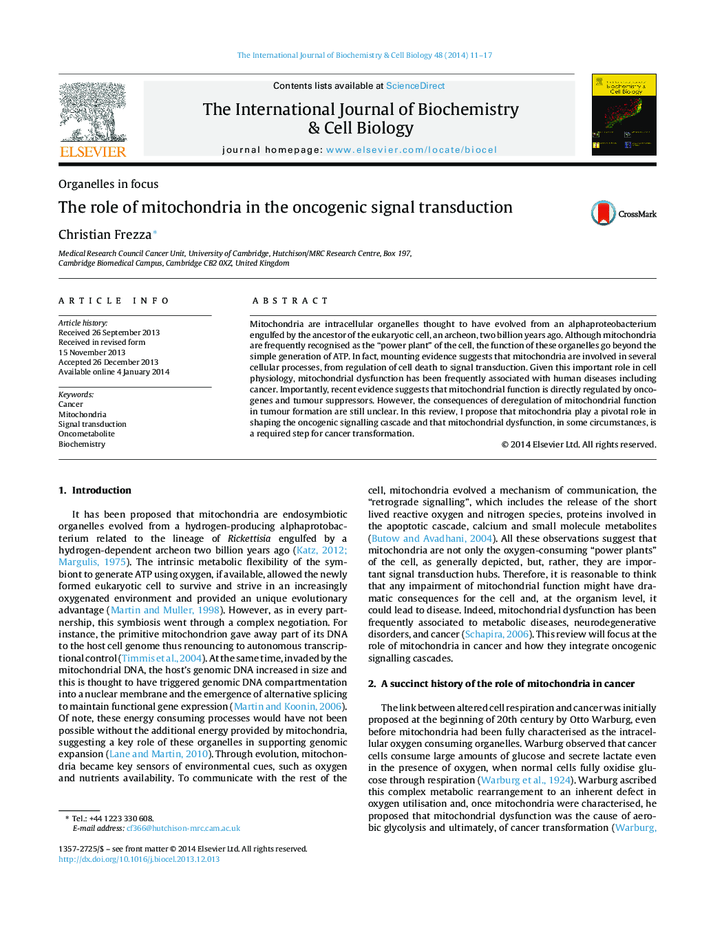 The role of mitochondria in the oncogenic signal transduction