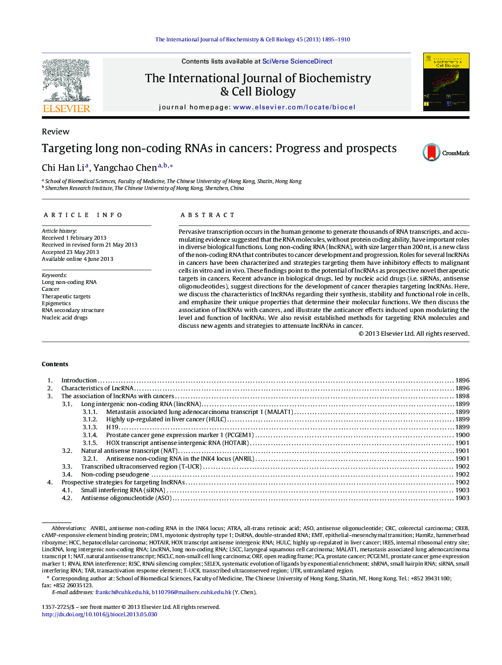 Targeting long non-coding RNAs in cancers: Progress and prospects