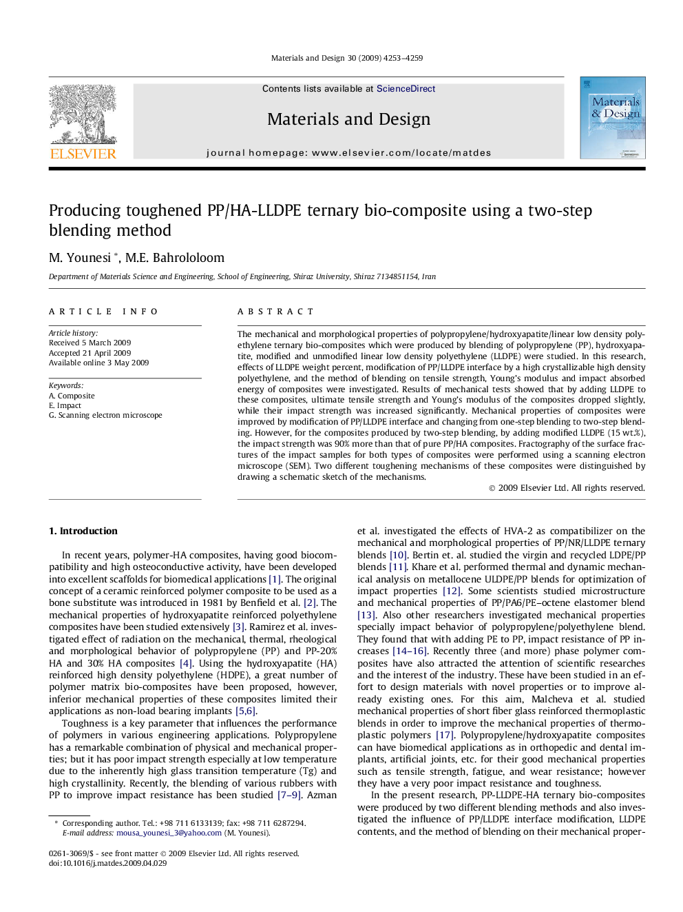 Producing toughened PP/HA-LLDPE ternary bio-composite using a two-step blending method