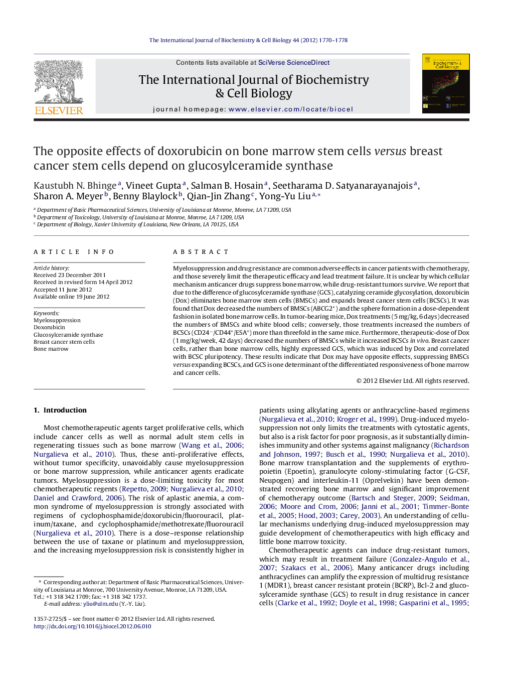 The opposite effects of doxorubicin on bone marrow stem cells versus breast cancer stem cells depend on glucosylceramide synthase