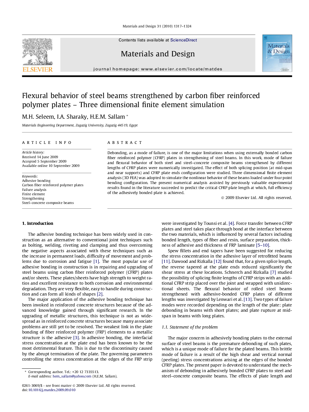 Flexural behavior of steel beams strengthened by carbon fiber reinforced polymer plates – Three dimensional finite element simulation