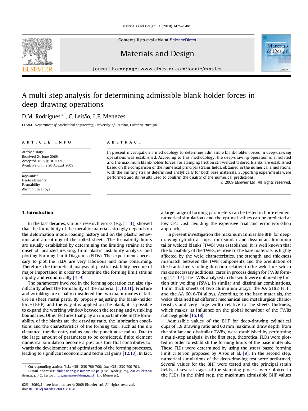 A multi-step analysis for determining admissible blank-holder forces in deep-drawing operations