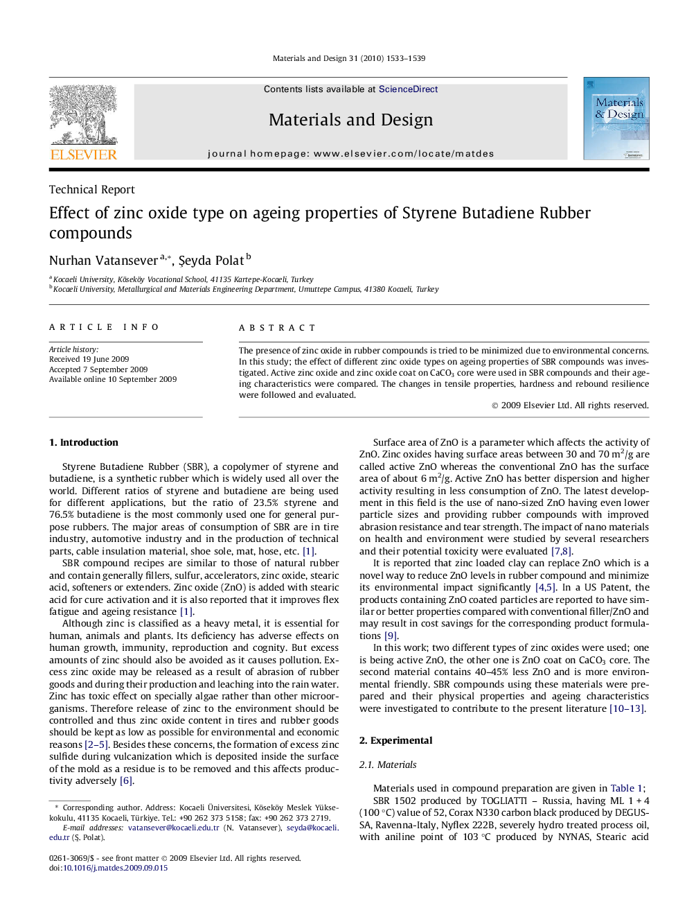 Effect of zinc oxide type on ageing properties of Styrene Butadiene Rubber compounds