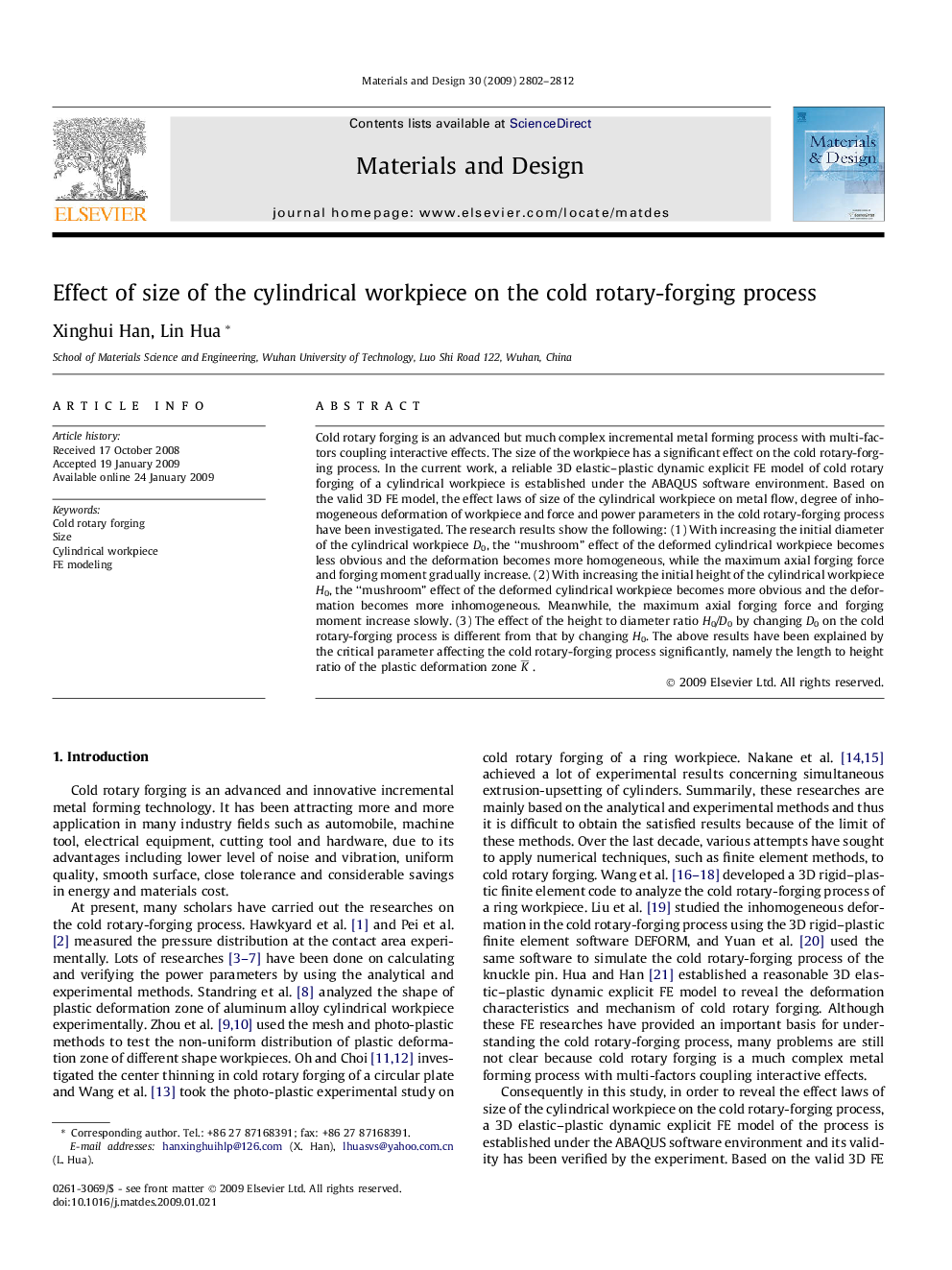 Effect of size of the cylindrical workpiece on the cold rotary-forging process