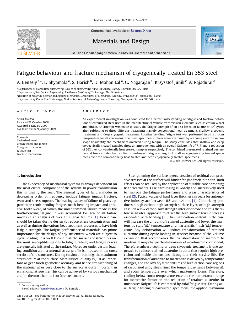 Fatigue behaviour and fracture mechanism of cryogenically treated En 353 steel