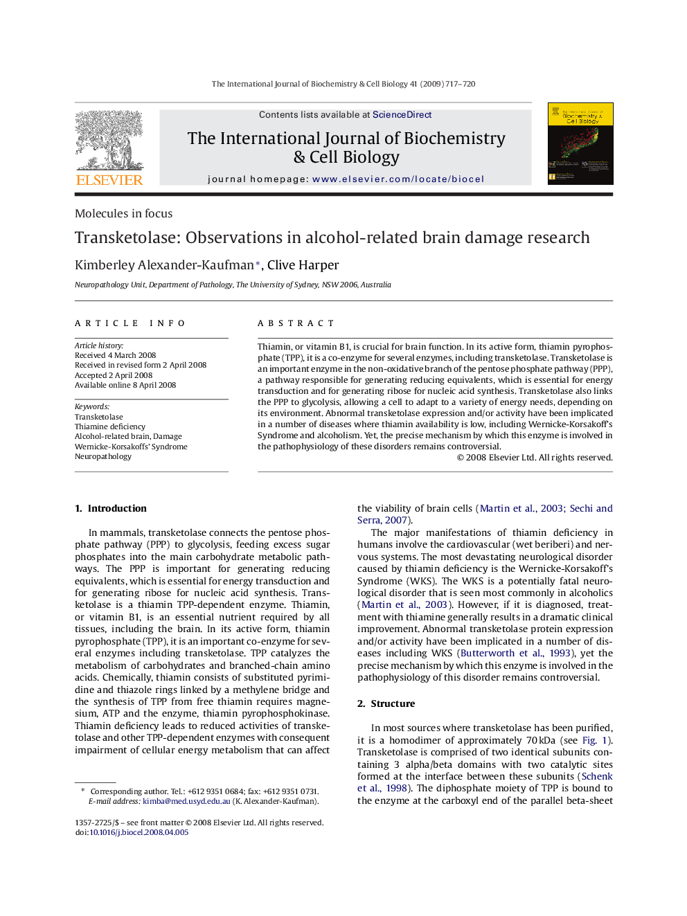 Transketolase: Observations in alcohol-related brain damage research