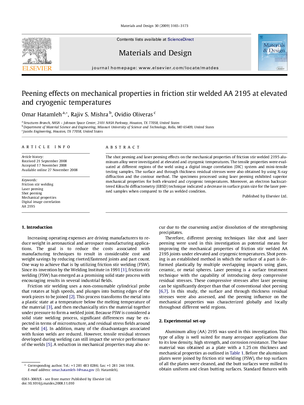 Peening effects on mechanical properties in friction stir welded AA 2195 at elevated and cryogenic temperatures