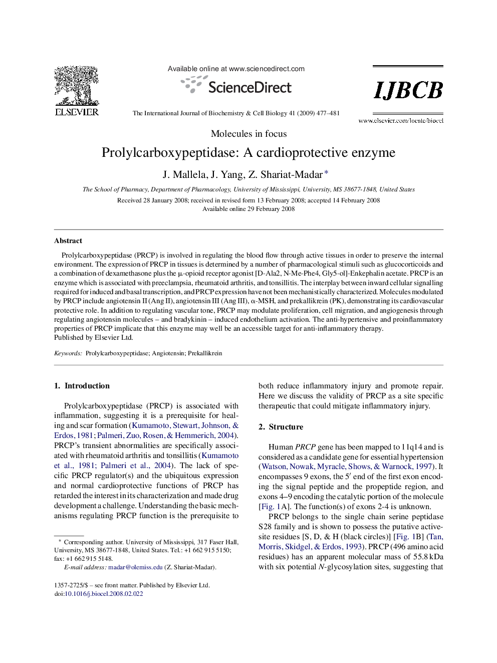 Prolylcarboxypeptidase: A cardioprotective enzyme