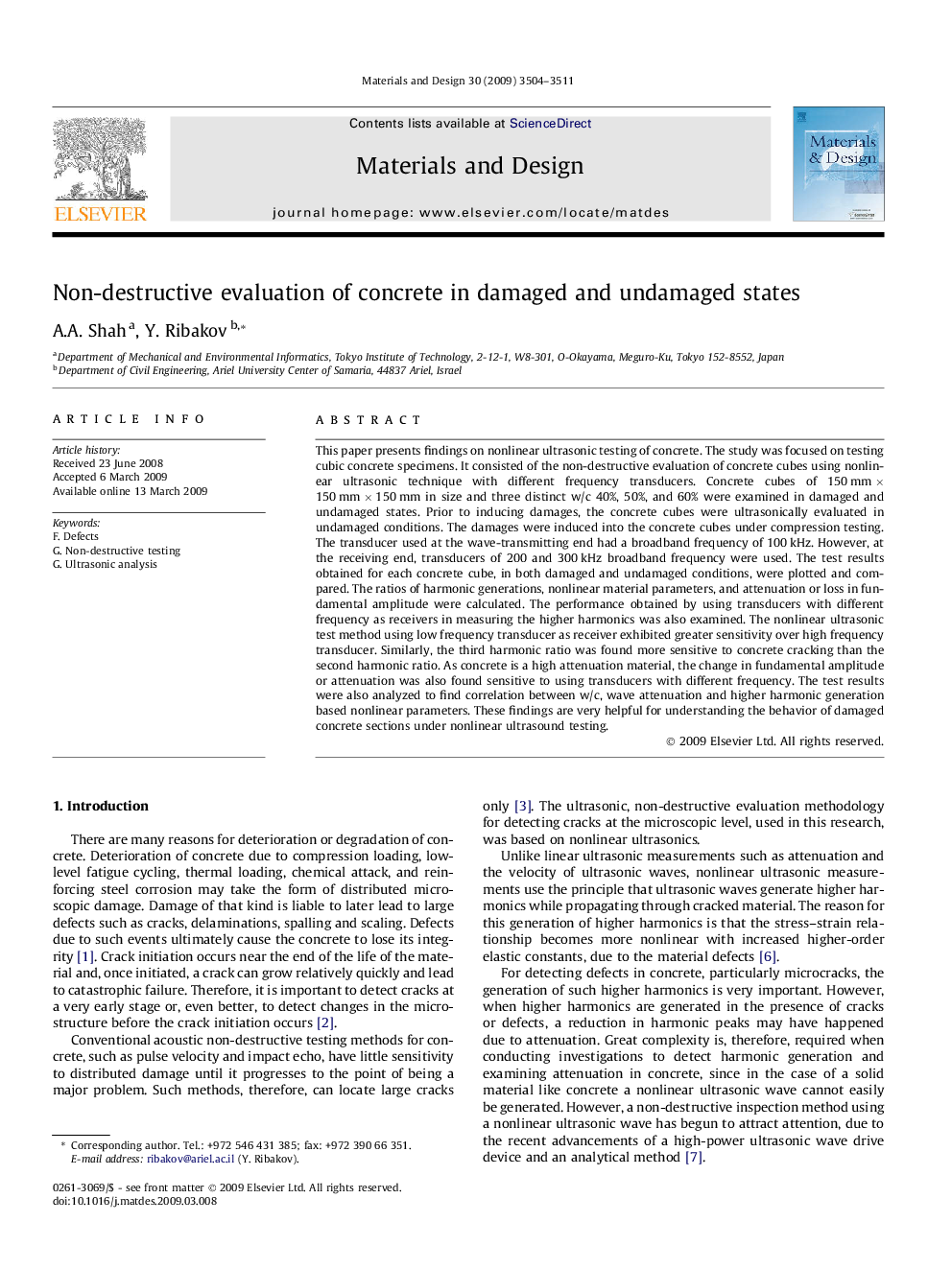 Non-destructive evaluation of concrete in damaged and undamaged states